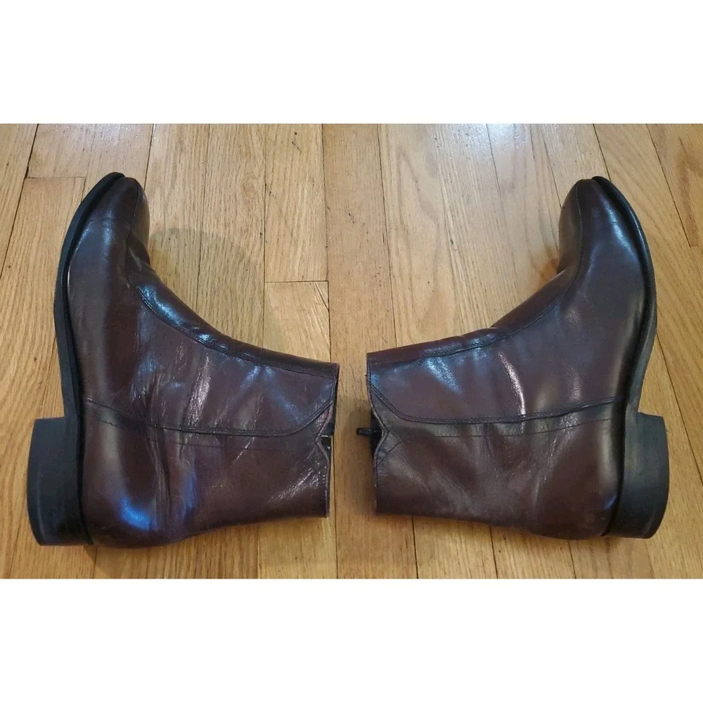 Florsheim Mens Burgundy Leather Side Zip Ankle Boots Square Toe 10.5 D 11087-05